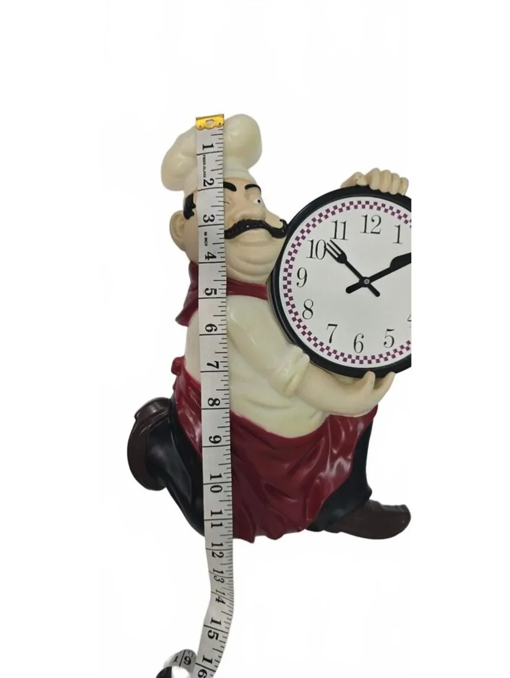 Vintage Chef Figurine Wall Clock with Red and Black Accents
